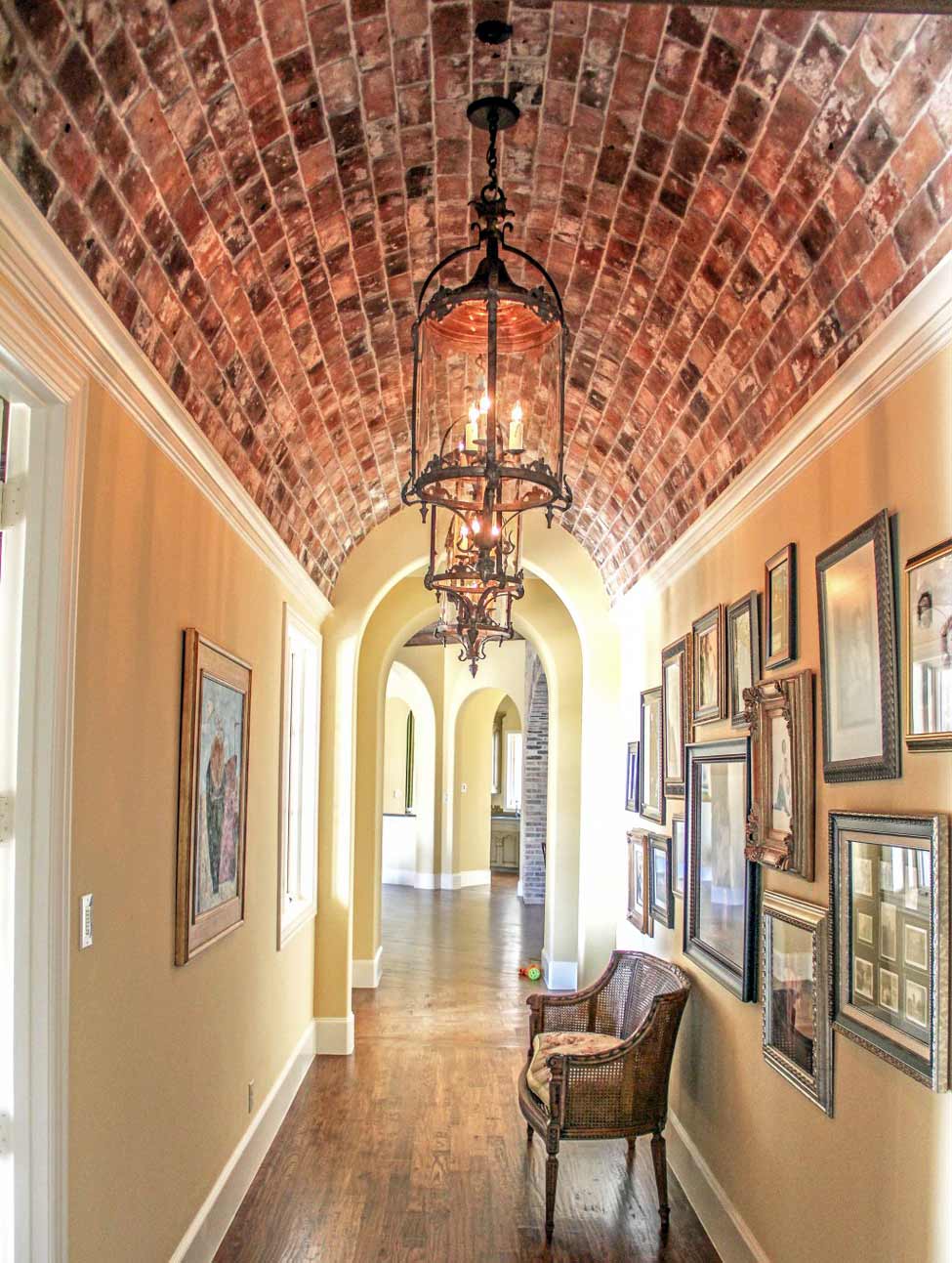 Brick-lined barrel vault ceiling in hallway
