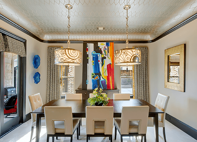 coved ceiling in elegant dining room