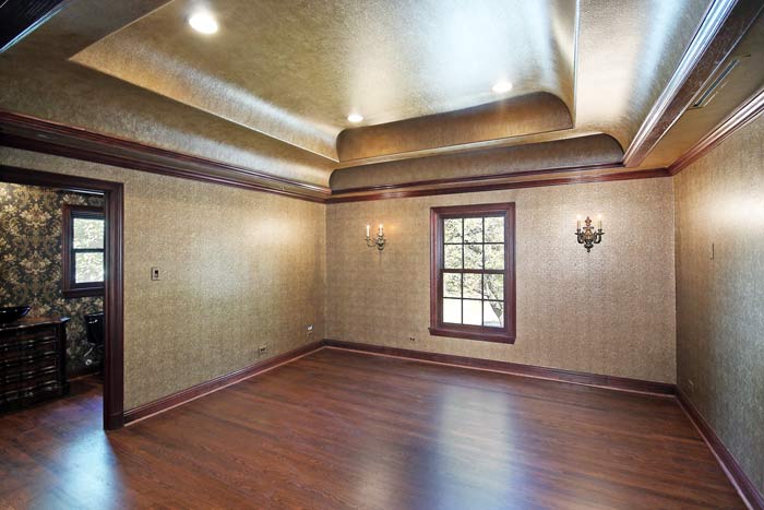 Tray ceiling with double coved ceiling in dining room