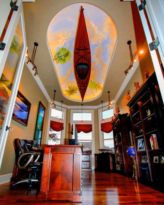 Nature inspired elongated dome decorative ceiling in an office