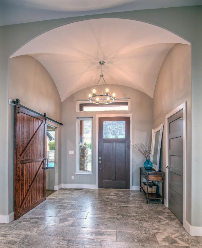 Groin vault ceiling in a farmhouse style foyer