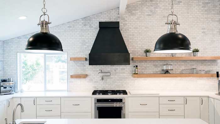 Painted black Craftsman Range Hood in Modern Kitchen