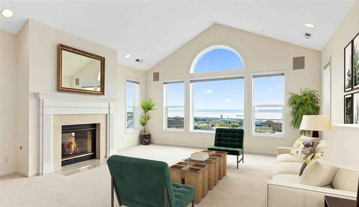 Traditional cathedral ceilings in living room