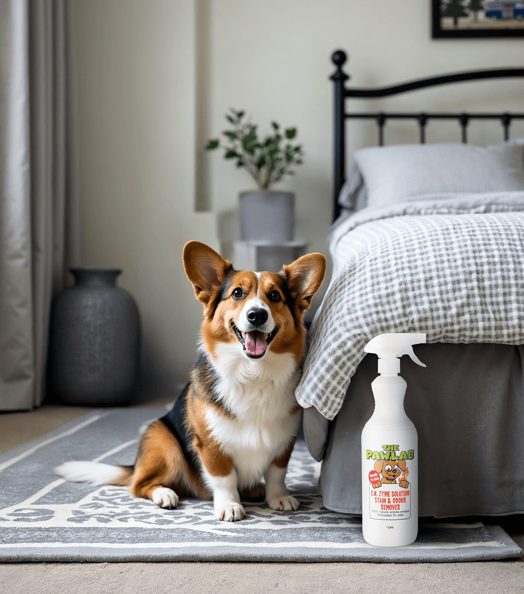 Dog beside cleaner
