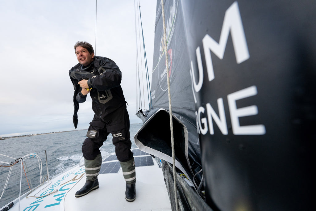 Nicolas Troussel wearing Mustang Survival EP Ocean Racing Gear Vendee Globe 2020