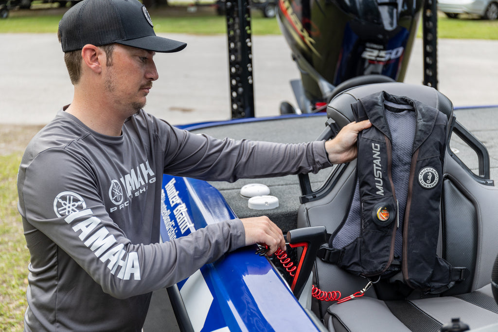 Hunter showing a kill switch attached to his Elite 28 PFD