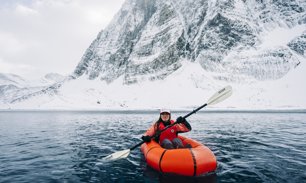 Natalie Panek winter paddling in the Rockies with Mustang Survival