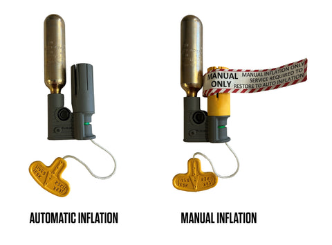 Convertible inflator shown in automatic and manual modes