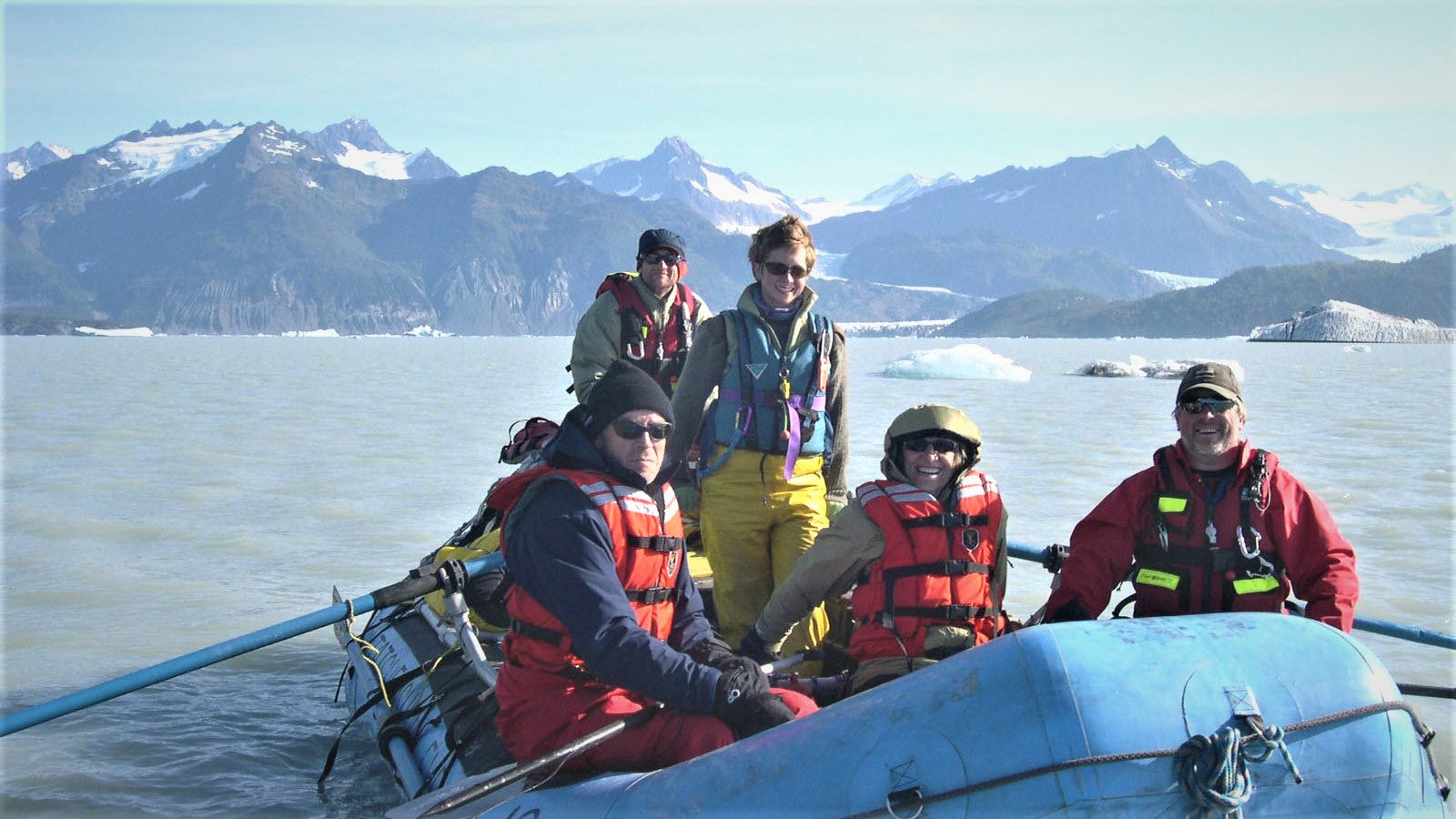 crew aboard an inflatable raft
