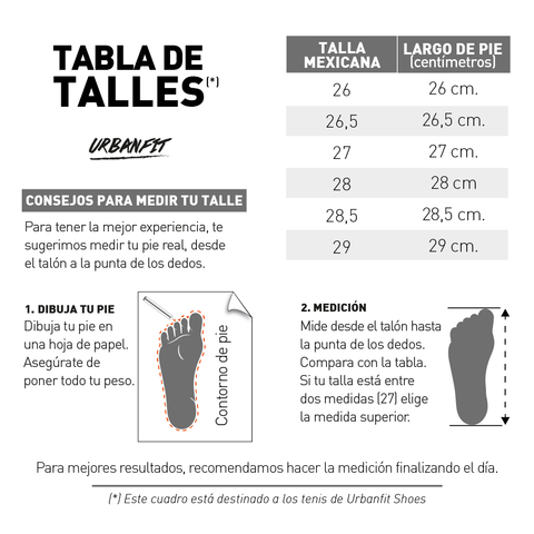 TABLA DE TALLAS URBANFIT HOMBRE