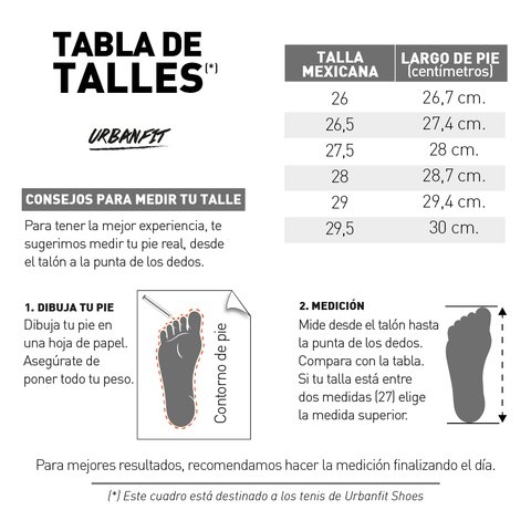 Tabla De Talles UrbanFit Shoes