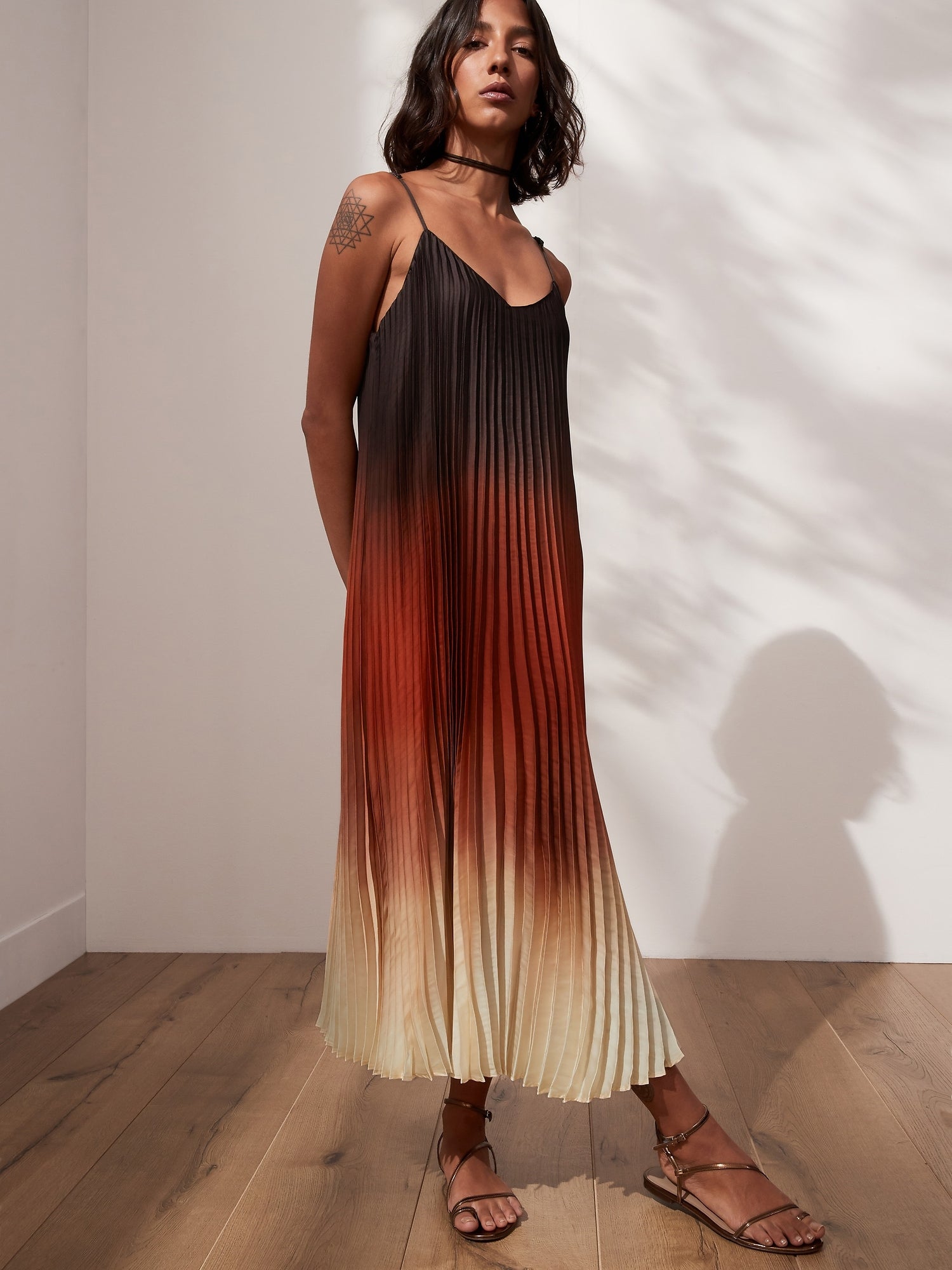 pleated midi dress