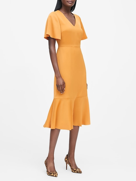 Banana Republic Flutter Sleeve Midi Dress In Marigold Yellow Banana Republic Style Passport