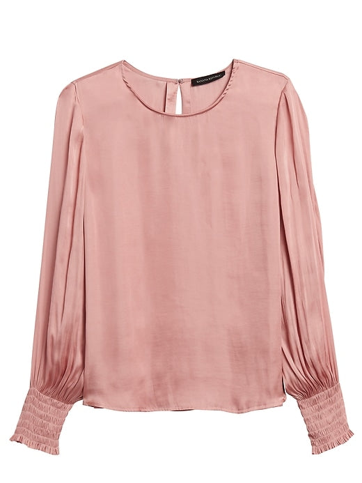 pink satin long sleeve blouse