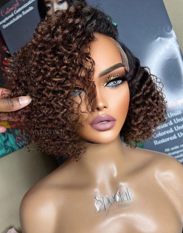 ASPECIALUNIT - Auburn Brown Curly Glueless Lace Front Wig - SPE018