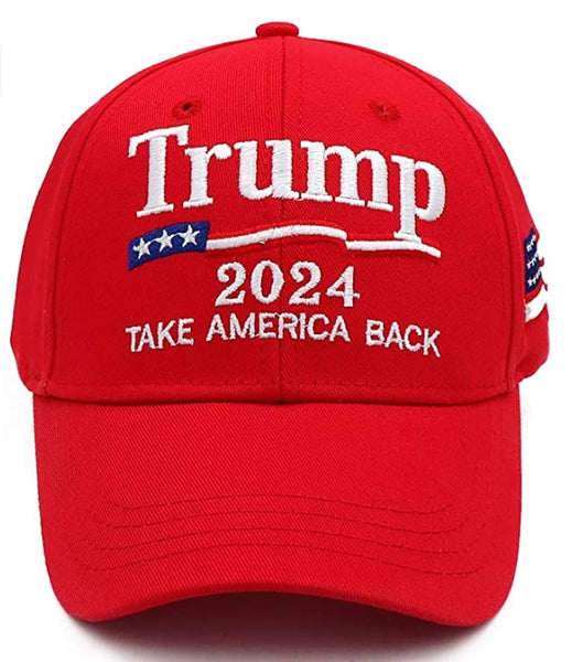 Red 2024 Embroidered Trump Hat Take America Back Flag on Side