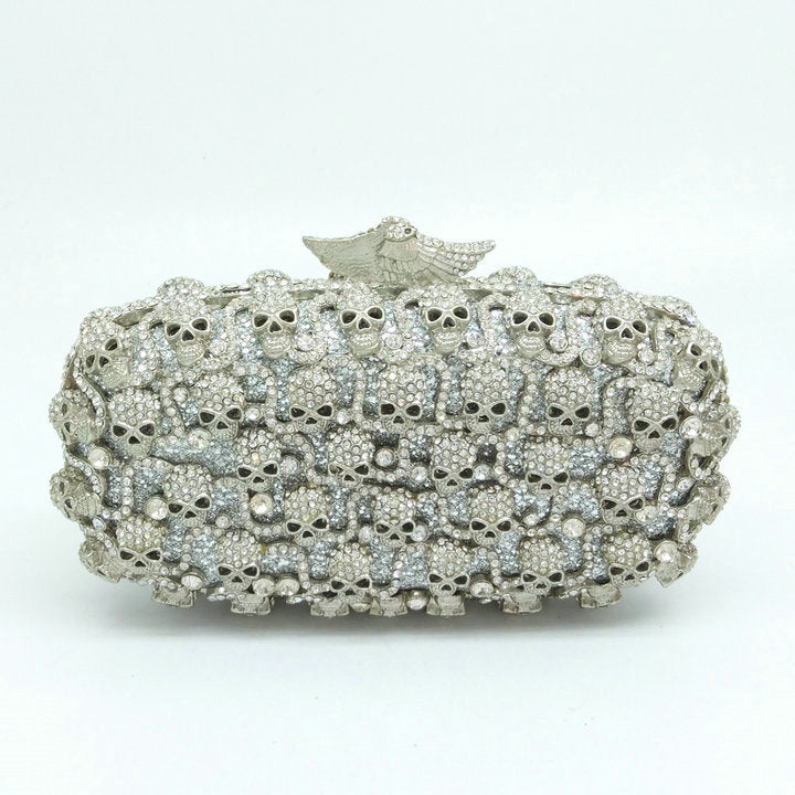 New skull Rhinestone Hardware Box Clutch For Bridal Wedding Purses