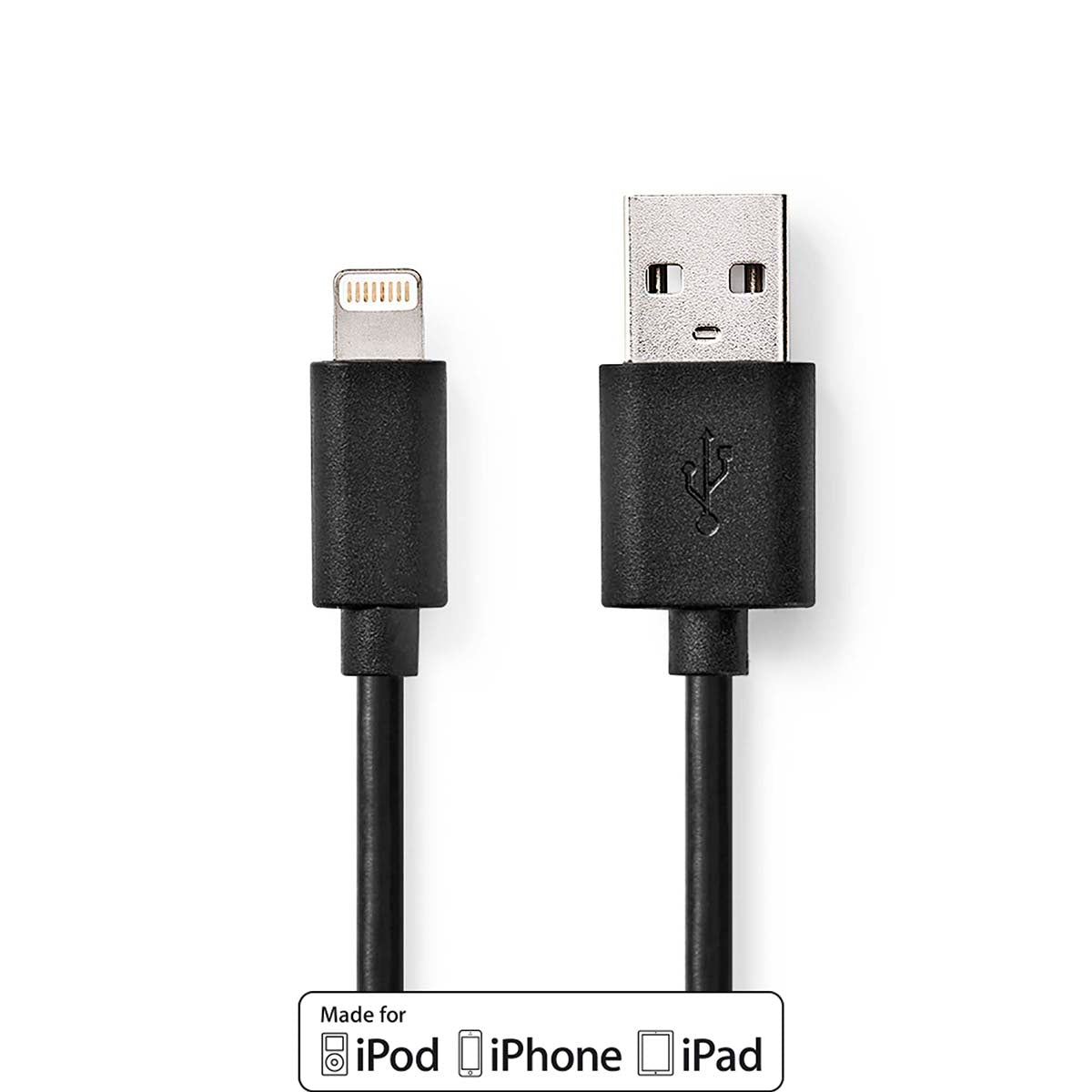 Nedis Lightning Kaapeli | USB  | Apple Lightning 8-Pin | USB-A Uros |  480 Mbps | Niklattu  m | Pyöreä | PVC | Musta | Muovipussi