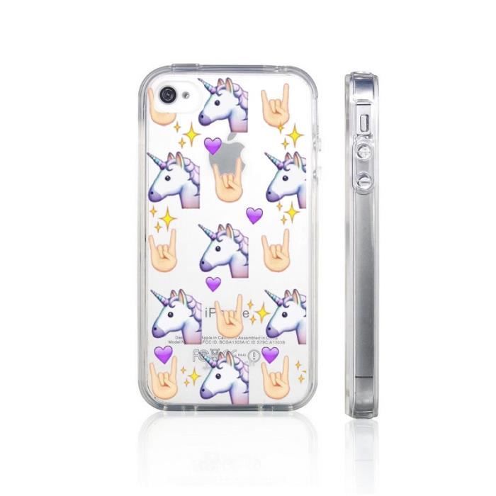 Coque iphone 4 4s licorne nuages unicorn cute kawaii transparente