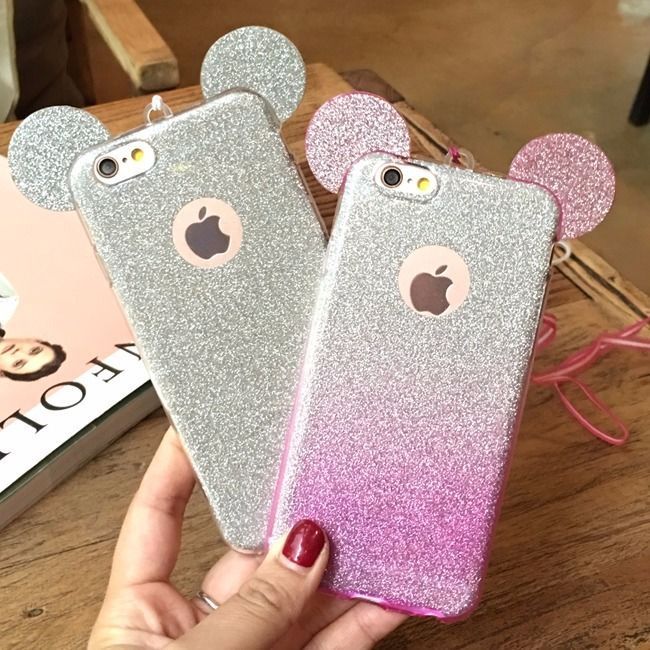 Coque silicone iPhone 6 Plus/6S Plus Oreilles de Mickey pailletée Rose