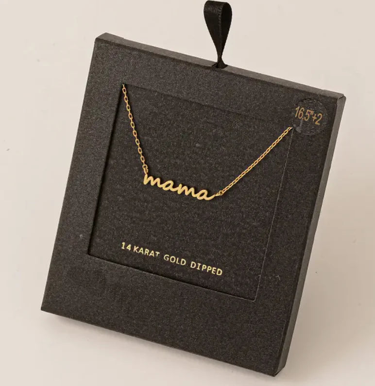 A gold-plated necklace that spells out mama