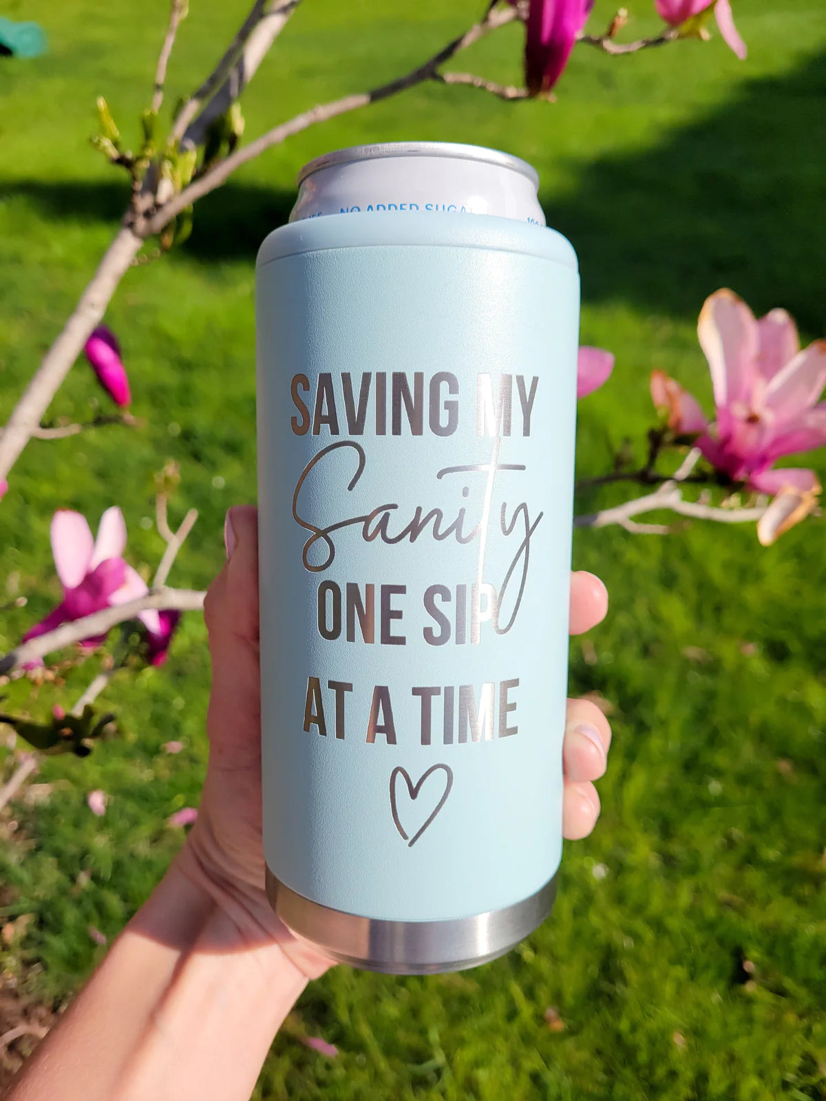 A tumbler that says Saving my sanity one sip at a time
