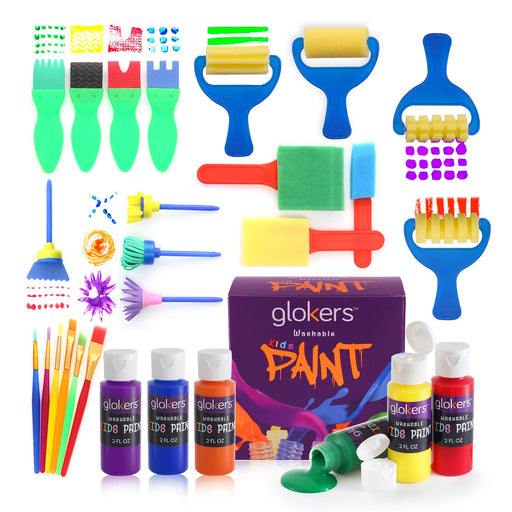 Hakkin 29 Pcs Kids Painting Brushes Set, Early Learning Kids Sponge Paint  Brush Set, Washable Mini Flower Craft Painting Shapes Stamps Drawing Tools