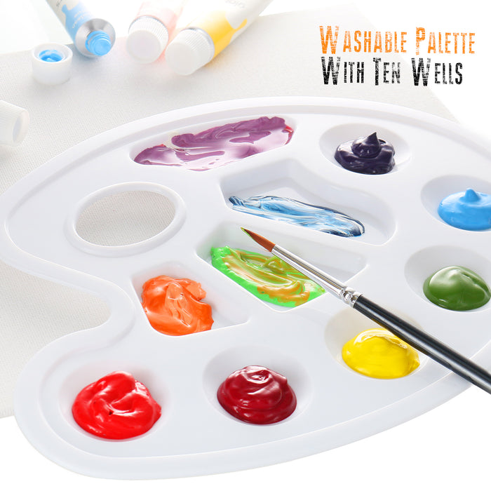 Acrylic Paint Set Bundle - 24 Colors, 10 Brushes, 2 Canvas Panels, Paint Palette