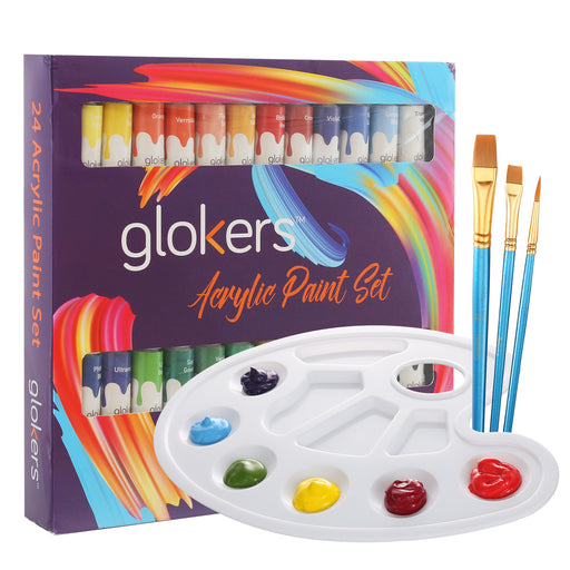 Glokers Canvas Panels Painting Kit | Art Supplies Set Includes Paint Palette, Sponge Brushes, Canvases, Paintbrushes & Mixing