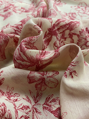 Cherry Tomato and White Classic Toile de Jouy Viscose Batiste