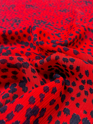 Red and Black Jaguar/Leopard Print 100% Silk Chiffon - So Fun! - Beautiful  Textiles