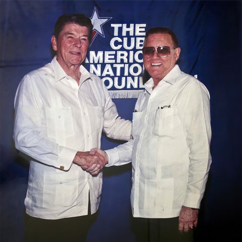 President-Ronald-Reagan-and-Ramon-Puig-wearing-long-sleeve-white-guayaberas