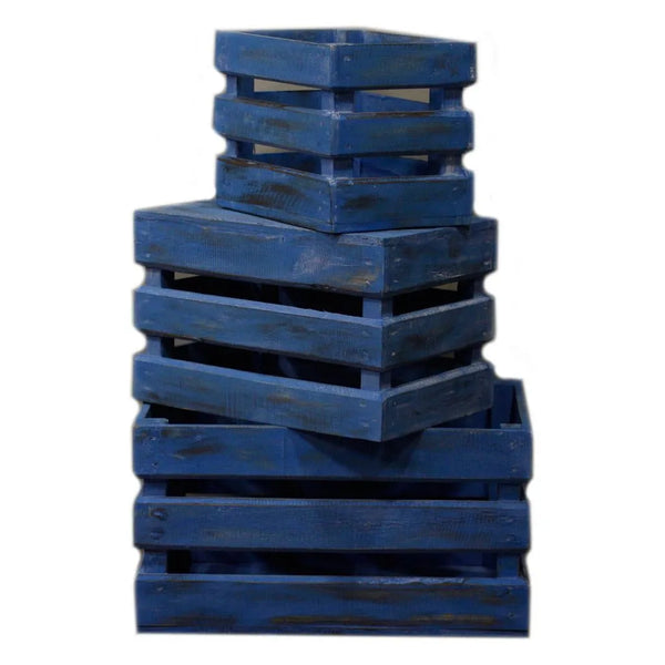 Natural Storage Wooden Fruit Box set of 3 - Brown Blue Green or White 15