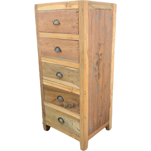 Tall Wooden Chest of Drawers - Upcycled Wood from Retired Fishing Boats.