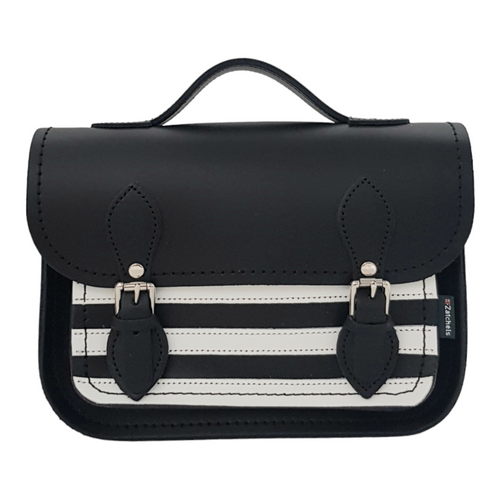 Handmade Leather Handbag - Midi Satchel - Gothic Striped White & Black