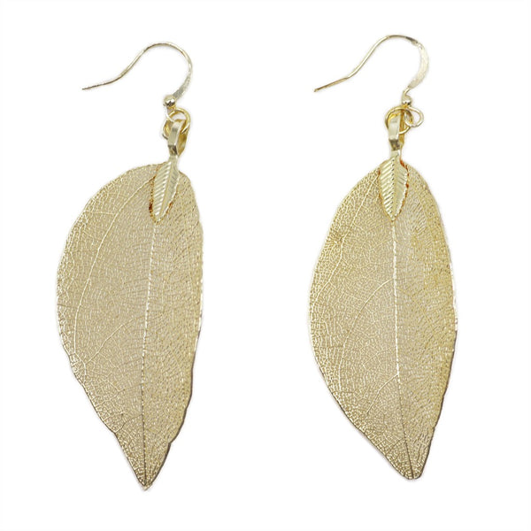 Real Leaf Drop Earrings - Bravery Leaf - Gold Silver or Multi Coloured 0