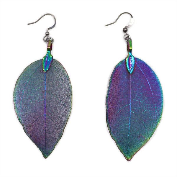 Real Leaf Drop Earrings - Bravery Leaf - Gold Silver or Multi Coloured 1
