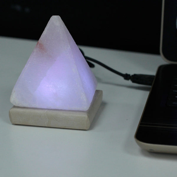 Himalayan Salt Desk Lamp - 9 cm USB Ball & Pyramid - White 4