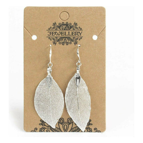 Real Leaf Drop Earrings - Bravery Leaf - Gold Silver or Multi Coloured