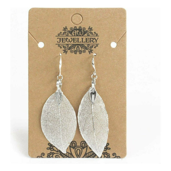 Real Leaf Drop Earrings - Bravery Leaf - Gold Silver or Multi Coloured 3