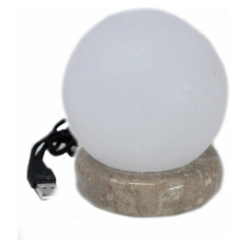 Himalayan Salt Desk Lamp - 9 cm USB Ball & Pyramid - White