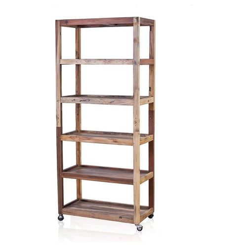 Eco-Friendly Wooden Shelving Unit with Casters - Recycled Teak Wood Shelves