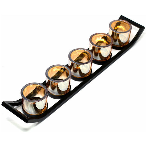 Centrepiece Iron & Glass Votive Candle Holder - 5 Cup Ledge Tealight Holder