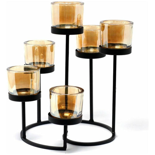 Centerpiece Iron Votive Tea Light Candle Holder - Black Iron and Glass