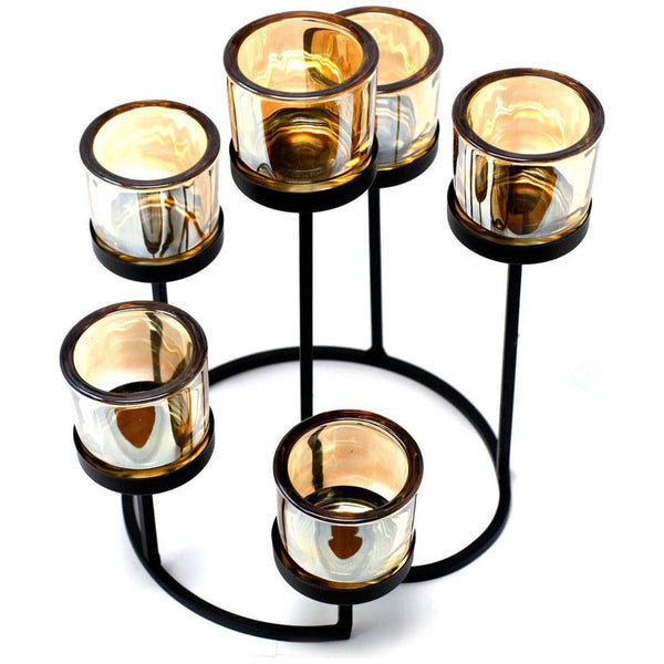 Centerpiece Iron Votive Tea Light Candle Holder - Black Iron and Glass 0
