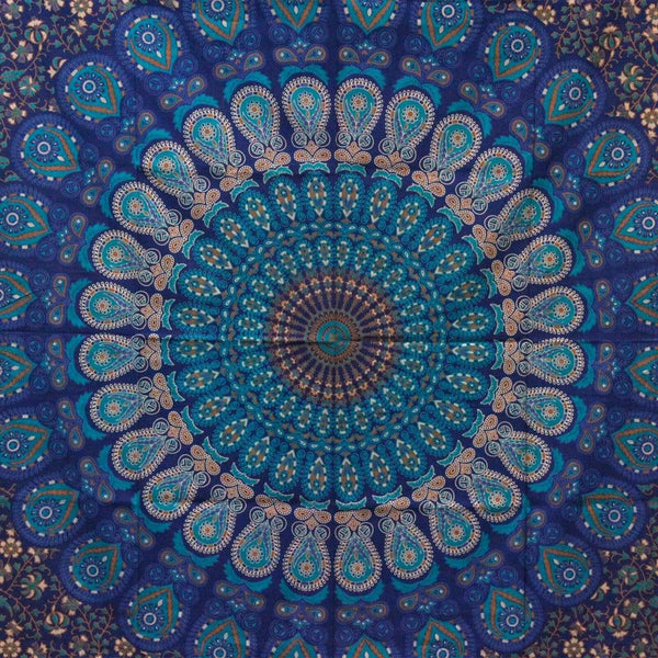 Artisan Cotton Bedspread Wall Hanging - Mandala Blue Shades - Single or Double 4