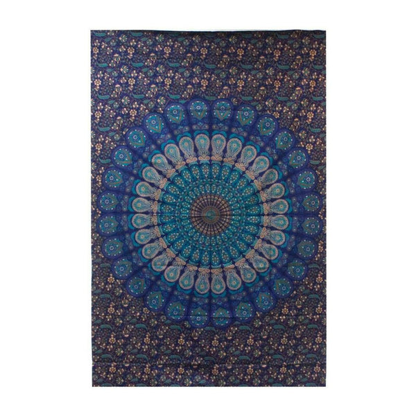 Artisan Cotton Bedspread Wall Hanging - Mandala Blue Shades - Single or Double 0