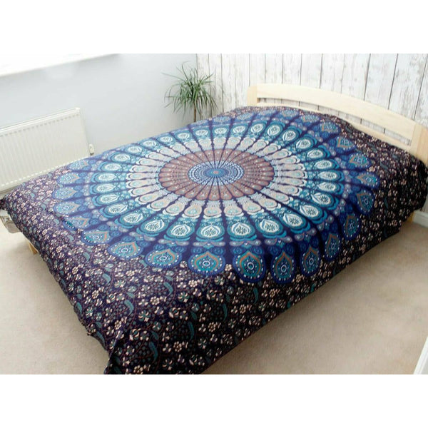 Artisan Cotton Bedspread Wall Hanging - Mandala Blue Shades - Single or Double 1