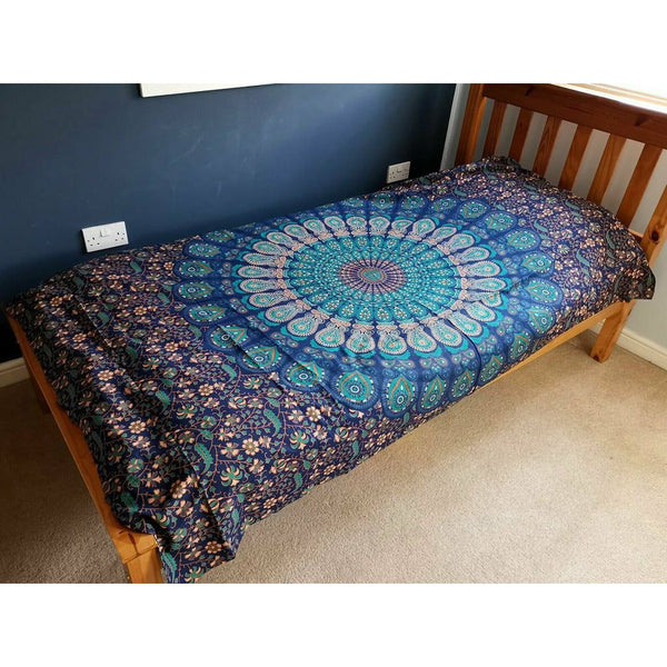 Artisan Cotton Bedspread Wall Hanging - Mandala Blue Shades - Single or Double 2