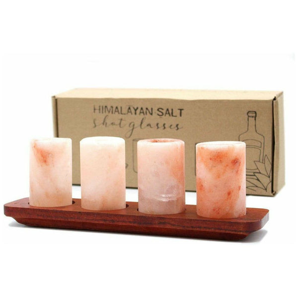Himalayan Salt Shot Glasses & Wood Serving Stand - Gift Set of 2 or 4 0